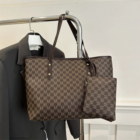 Monogram M Print Grote Capaciteit Tote Bag En Tasje Synthetisch Leer Urban Eenvoudige Dames Handtas Schoudertas