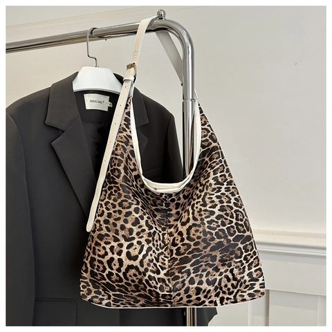 Hobo-Tas Met Luipaardprint Voor Dames Grote Capaciteit Vintage Synthetisch Leer Schoudertas Met Verstelbare Riem