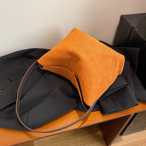 Minimalistische Schoudertas Met Suède Textuur Vintage Corduroy Tote Grote Capaciteit Commuter Hobo Handtas Voor Dames