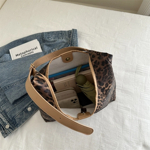 Luipaardprint Hobo Schoudertas Met Verstelbare Riem Vintage Kunstleer Trendy Draagtas Voor Dames