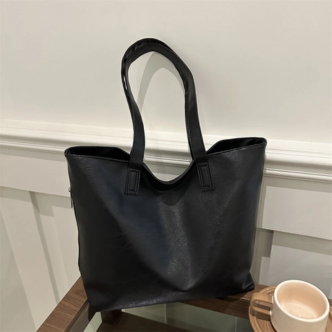 Grand Sac Cabas Femme En Cuir PU Souple Texturé Minimaliste Pour Le Trajet Quotidien Sac Bandoulière Avec Fermeture Éclair