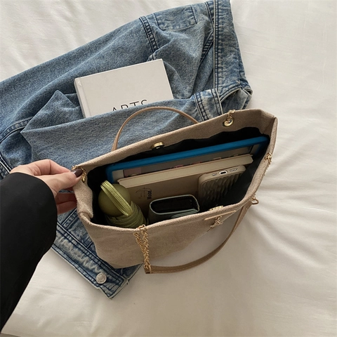 Große Damen Tragetasche Corduroy Wildleder Textur Ketten Schultergurt Hirsch Anhänger Retro Casual Schultertasche