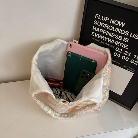 Borsa Tote In Peluche A Righe Arcobaleno Grande Capacità Borsa A Tracolla Casual Da Donna