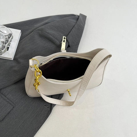 Sac Sous L'aisselle Style Français Femme En Simili Cuir Hobo Bag Avec Chaîne Dorée Et Fermoir Métallique Vertical Sac À Épaule