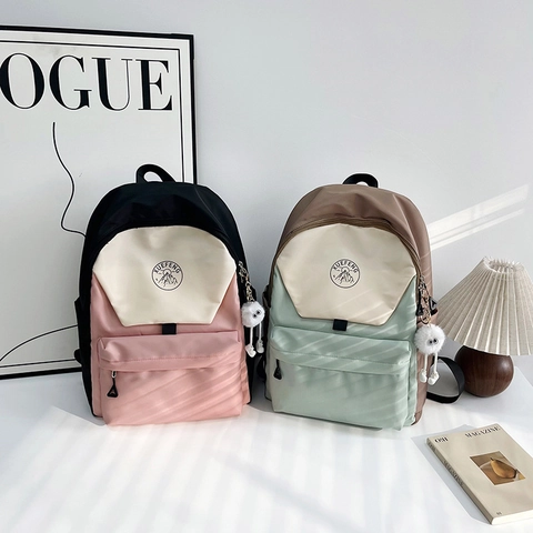 Zaino Di Moda In Nylon A Blocchi Di Colore Contrasto Grande Capacità Scuola Viaggio Per Studenti Casual Versatile