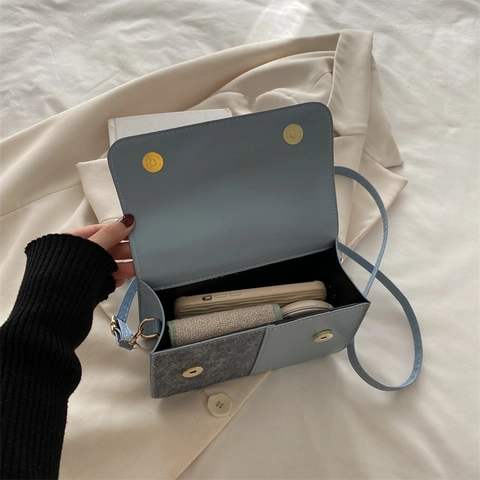 Borsa Tracolla Patchwork Donna Pelle Sintetica Giunzione Tessuto Borsa Mano Manico Superiore Retro Minimalista Moda Quadrata