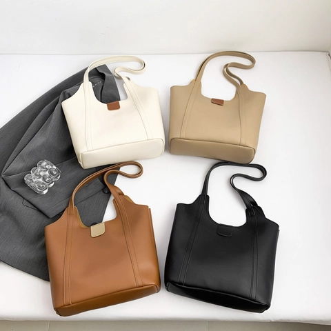 Bolso Tote Grande Mujer Cuero PU Bolso De Hombro Minimalista Conmutar Con Bolsa Interior Color Sólido