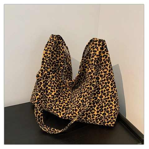 Women Leopard Print Canvas Tote Bag Large Capacity Urban Simple Hobo Shoulder Bag Printed Fashion Versatile Daily Commuter Handbag