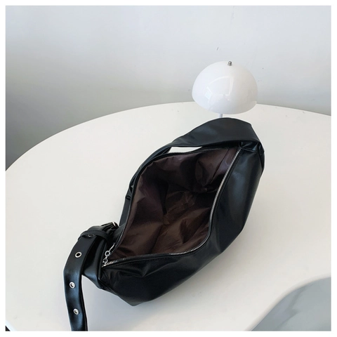 Women Half Moon Hobo Bag PU Leather Large Capacity Minimalist Adjustable Shoulder Strap Solid Color Crossbody Bag