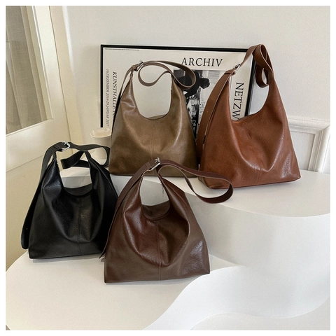 Damen Vintage Große Kapazität Hobo Schultertasche PU Leder Verstellbarer Riemen Minimalistische Tragetasche Für Den Alltag