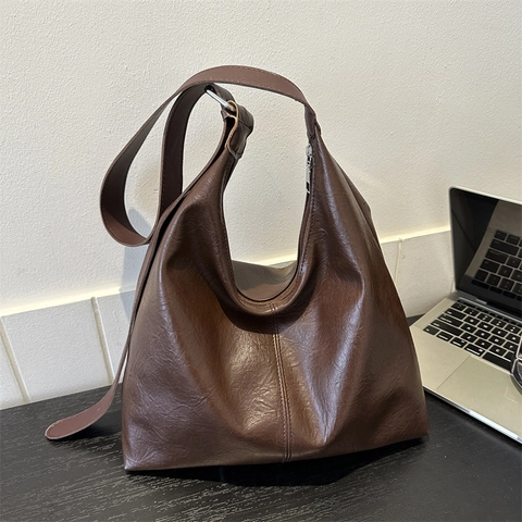 Bolso De Mano Grande De Cuero PU Bolso De Hombro Retro Minimalista Estilo Hobo Para Mujer Uso Diario