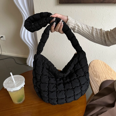 Bolso De Hombro Acolchado Para Mujer Nylon Gran Capacidad Rejilla Acolchado Bolso Bandolera Moda Nicho Ligero