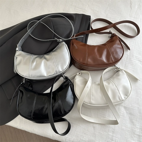 Bolso Hobo De Media Luna Para Mujer Cuero De Pu Correa Ajustable Bolso De Hombro Cruzado Diseño De Nicho Street Style