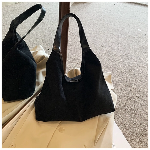 Borsa A Spalla Hobo In Pelle PU Scamosciata Retro Grande Capacità Tote Morbida Per Donne Borsa Da Mano Minimalista