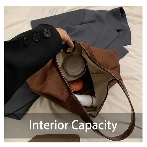 Borsa A Spalla Hobo In Pelle PU Scamosciata Retro Grande Capacità Tote Morbida Per Donne Borsa Da Mano Minimalista