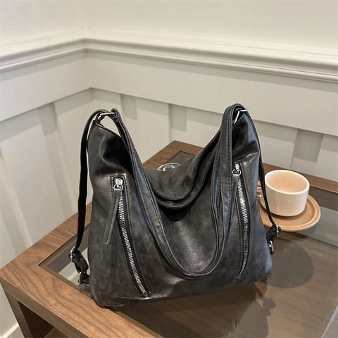 Vintage PU Leather Backpack Large Capacity Minimalist Shoulder Bag For Women Commute Travel Fashion Multi Functional