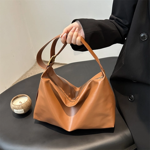 Grande Borsa Hobo Da Donna In Morbida Pelle PU Borsa A Tracolla Casual Borsa Sottobraccio Retrò Minimalista Regolabile