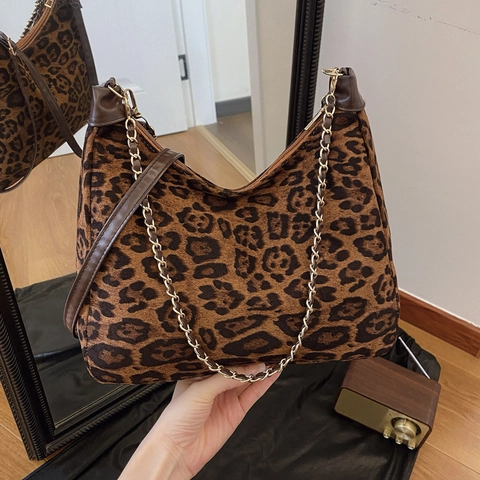 Vintage Hobo Tas Met Luipaardprint Voor Dames Schoudertas Met Grote Capaciteit Met Gouden Metalen Ketting En Verstelbare PU Leren Riem