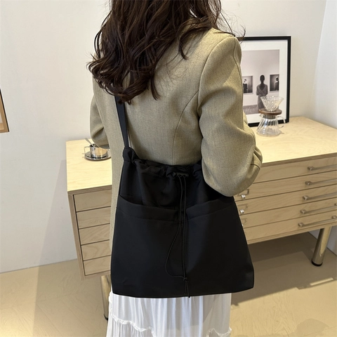 Damen Große Kapazität Oxford Gewebe Umhängetasche Kordelzug Eimer Tote Tasche Mode Casual Pendler Student Handtasche