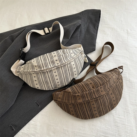 Marsupio In Maglia Retrò Motivo A Righe Borsa Da Petto A Mezzaluna Per Donna Tracolla In Tela Regolabile Casual