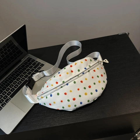 Marsupio a Pois in Stile Giapponese Coreano Donna Borsa da Petto in Pelle PU Grande Capacità Borsa a Tracolla Casual