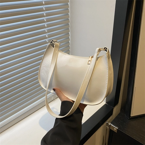 Borsa Sottobraccio da Donna in PU con Finitura Lucida Tinta Unita Piccola Borsa a Tracolla Quadrata Trendy Stile Coreano Minimalista Baguette