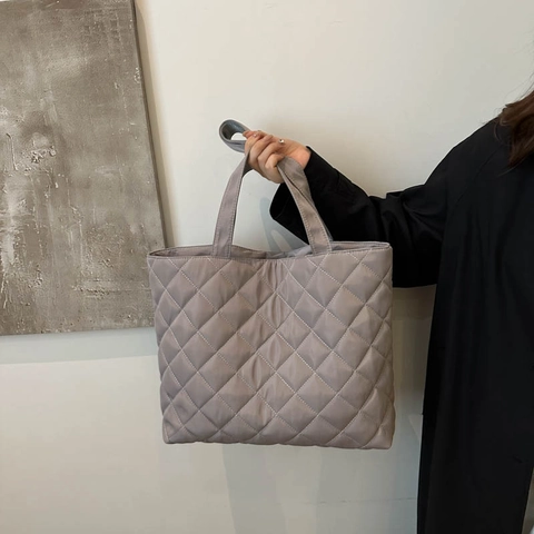 Grote Capaciteit Gewatteerde Tote Tas Lichtgewicht Gewatteerde Schoudertas Chique Handtas Met Diamantpatroon Voor Dames Kantoor