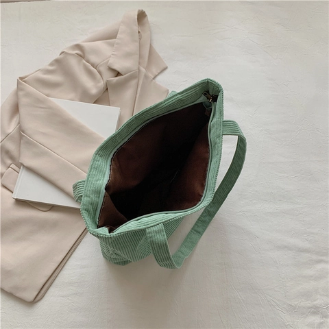 Corduroy Tote Bag For Women Large Capacity Solid Color Shoulder Handbag For Commuting School Daily Casual