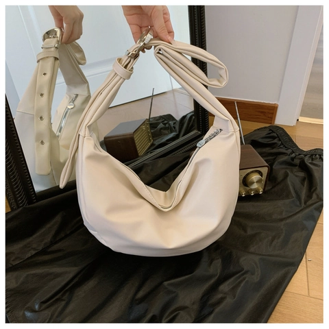 Bolso Hobo Media Luna Minimalista Cuero PU Suave Color Sólido Gran Capacidad Correa Ancha Ajustable Bolso De Axila