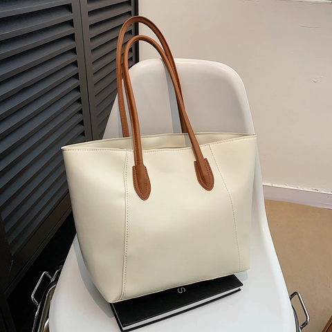 Women Tote Bag Large Capacity PU Leather Underarm Shoulder Handbag Solid Color Zipper Simple Office Commute