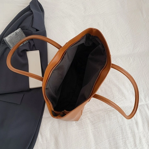Women Tote Bag Large Capacity PU Leather Underarm Shoulder Handbag Solid Color Zipper Simple Office Commute