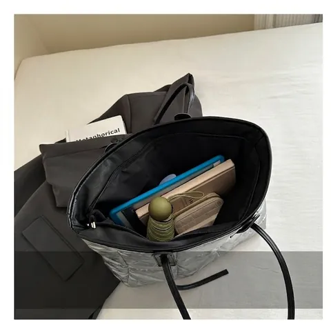 Damen Gesteppte Puffer Tote Bag Metallic Große Kapazität Leichte Schultertasche Casual Commuter Travel