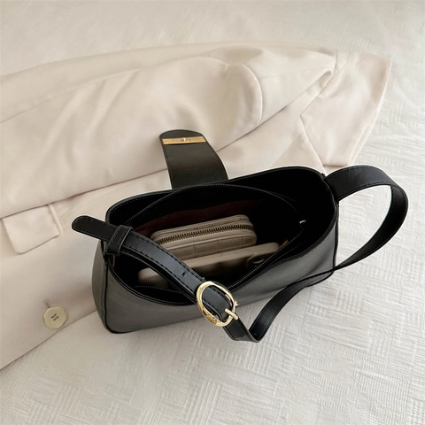 Borsa Sottobraccio Da Donna Pelle PU Borsa A Spalla Baguette Con Fibbia In Metallo Dorato Tracolla Regolabile Stile Retro Minimalista
