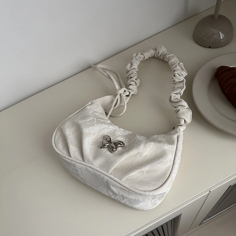 Borsa Sottobraccio Arricciata Farfalla Donna Tessuto PU Mezzaluna Hobo Borsa A Spalla Tracolla Scrunchie Stile Y2K Chic