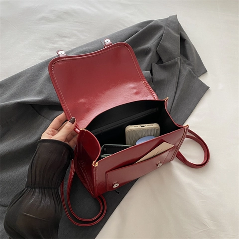 Vintage Glossy PU Leather Fashion Backpack Small Top Handle Preppy Style Solid Color Travel Daypack For Women