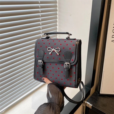 Zaino alla Moda da Donna con Fiocco Pois Cuore in Tela e Pelle PU Mini Borsa a Mano per Scuola Viaggio Casual Stile Preppy Ragazze