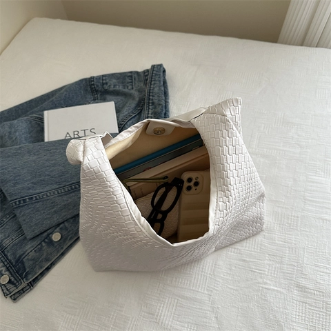 Bolso De Hombro Hobo De Cuero PU Tejido Para Mujer Gran Capacidad Color Sólido Bolso Informal Y Bolsa Interior Minimalista