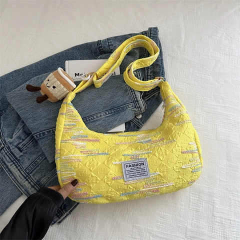 Borsa A Spalla Hobo Mezzaluna Da Donna Tessuto Nylon Ricamo Onde Colorate Trapuntata Tracolla Regolabile Moda Casual
