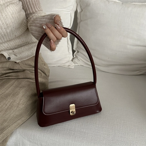 Borsa Baguette Sottobraccio Pelle PU Vintage Chiusura In Metallo Minimalista Retro Borsa A Spalla Per Donne Versatile