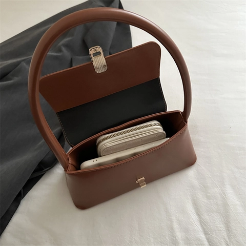 Borsa Baguette Sottobraccio Pelle PU Vintage Chiusura In Metallo Minimalista Retro Borsa A Spalla Per Donne Versatile