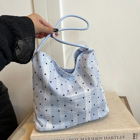 Sac Seau À Pois Nylon Décor Nœud En Dentelle Sac Bandoulière Style Doux Décontracté Sac À Main Léger Polyvalent