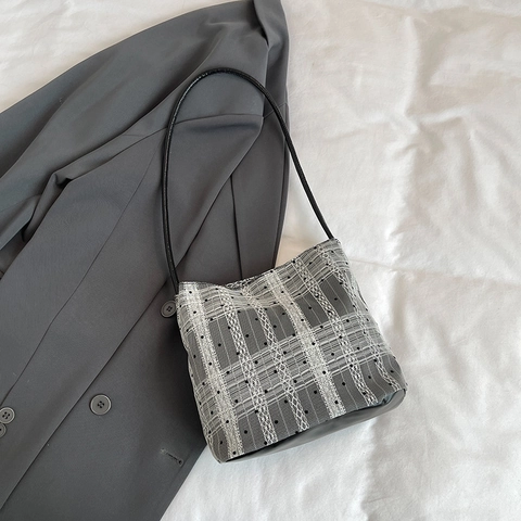 Sac Seau À Pois Nylon Décor Nœud En Dentelle Sac Bandoulière Style Doux Décontracté Sac À Main Léger Polyvalent