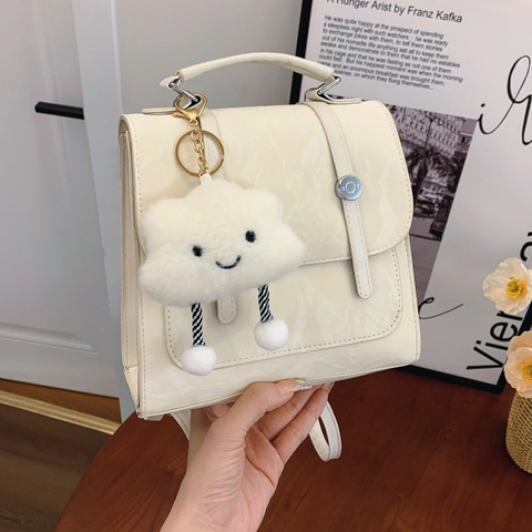 Damen Mode Mini Rucksack Faltenstruktur Handtasche Kunstleder Umhängetasche Mit Wolken Anhänger Koreanischer Stil Alltagstasche