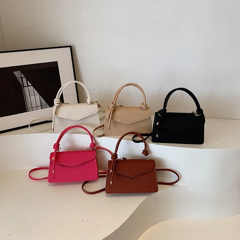 Women Handbag PU Leather Pleated Wrinkled Texture Knot Handle Envelope Flap Crossbody Shoulder Bag Retro Simple Casual