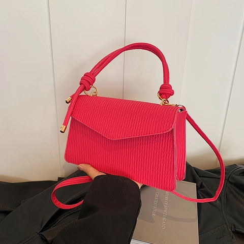 Women Handbag PU Leather Pleated Wrinkled Texture Knot Handle Envelope Flap Crossbody Shoulder Bag Retro Simple Casual