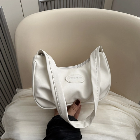 Crescent Hobo Bag For Women Ruched PU Leather Shoulder Underarm Purse Minimalist Niche Style Solid Color Elegant