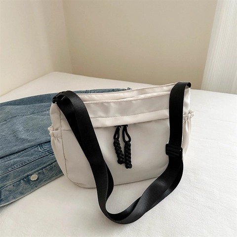 Bolso Bandolera De Nylon Gran Capacidad Color Sólido Casual Correa Ancha Ajustable Moda Coreana