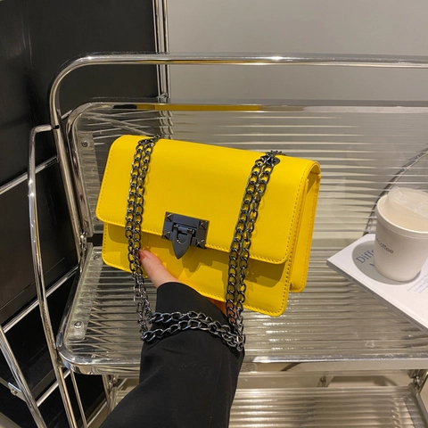 Bolso Bandolera Mujer Cuero PU Color Sólido Correa Cadena Metálica Cierre Remache Bolso Cuadrado Pequeño Street Trendy