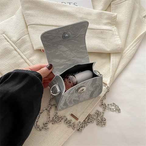 Mini Butterfly Crossbody Bag PU Leather Velvet Marble Texture Metal Chain Strap Flap Small Shoulder Purse For Women