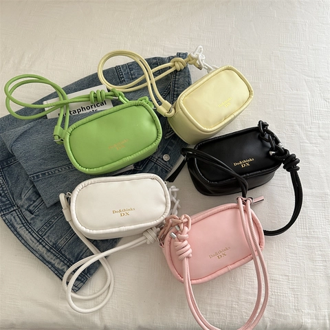 Mini Borsa Tracolla Donna Pelle PU Design Nicchia Catena Corda Nodo Cinturino Piccola Borsa Fotocamera Quadrata Moda Versatile